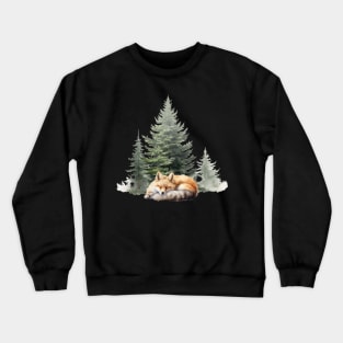 sleeping fox  In Front of Trees Crewneck Sweatshirt